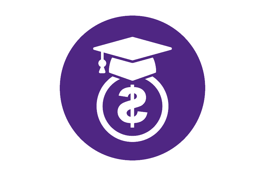 Dollar symbol wearing a graduate cap